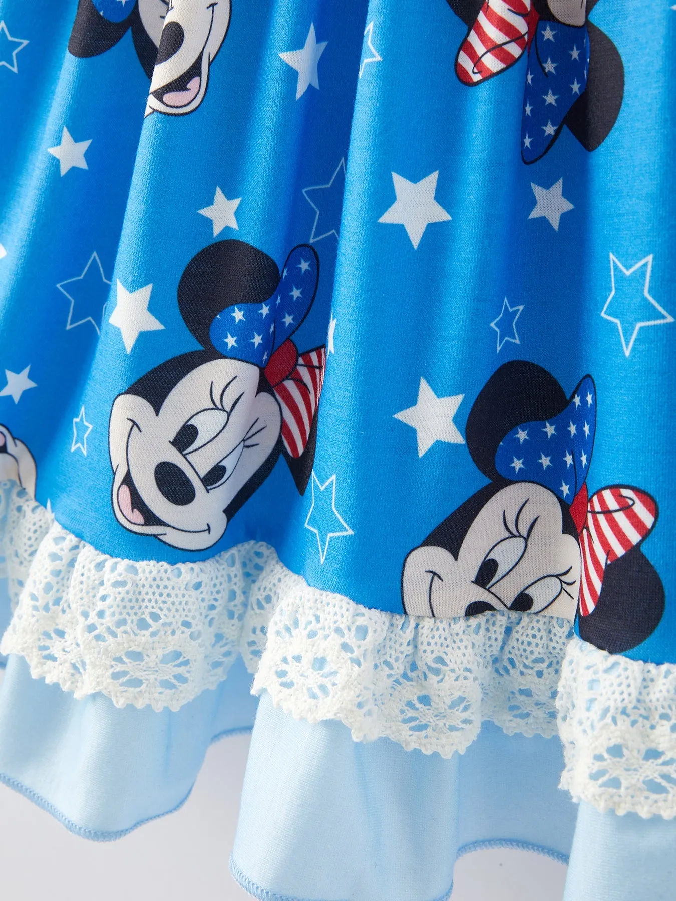 4. Juli Cartoon-Charakter Druck Karo Niedliches Mädchen Outfit Set