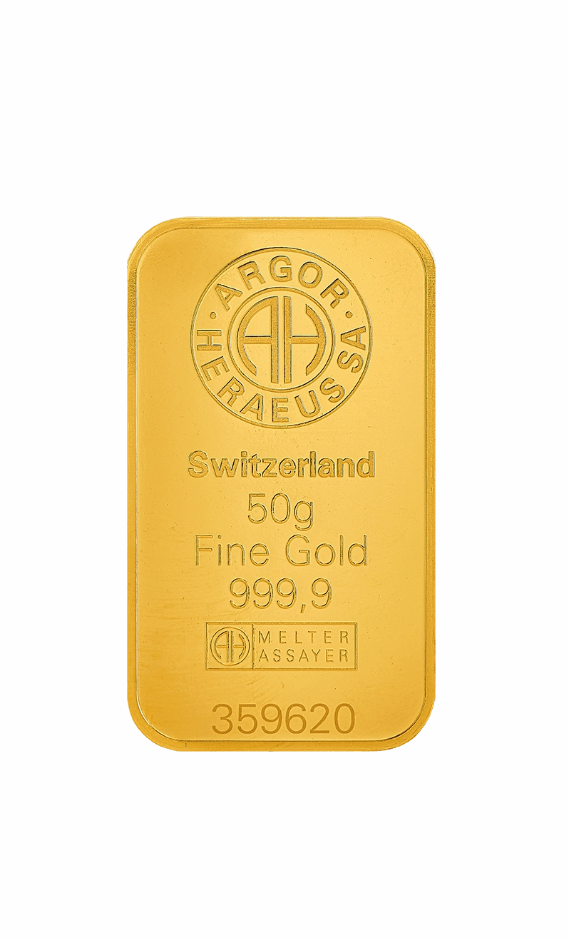 50 g Gold Kinebar AHSA geprägt 99,99 %