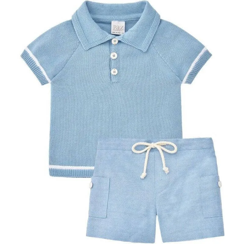 Baby Boy Blau Baumwoll-Strick-Polo-Set