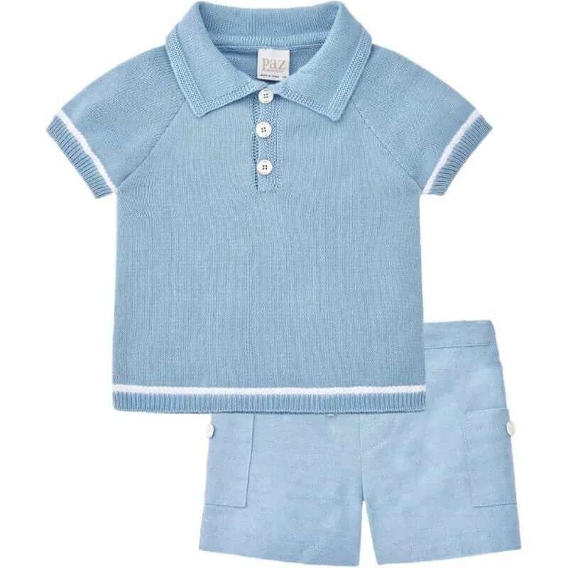 Baby Boy Blau Baumwoll-Strick-Polo-Set