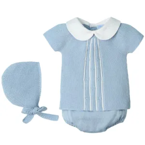 Blaues Strick-3-teiliges Kurzarm-Set für Babyjungen