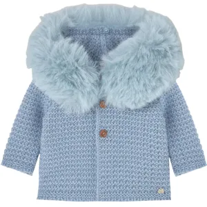 Blaue gestrickte Kunstpelzjacke für Babyjungen