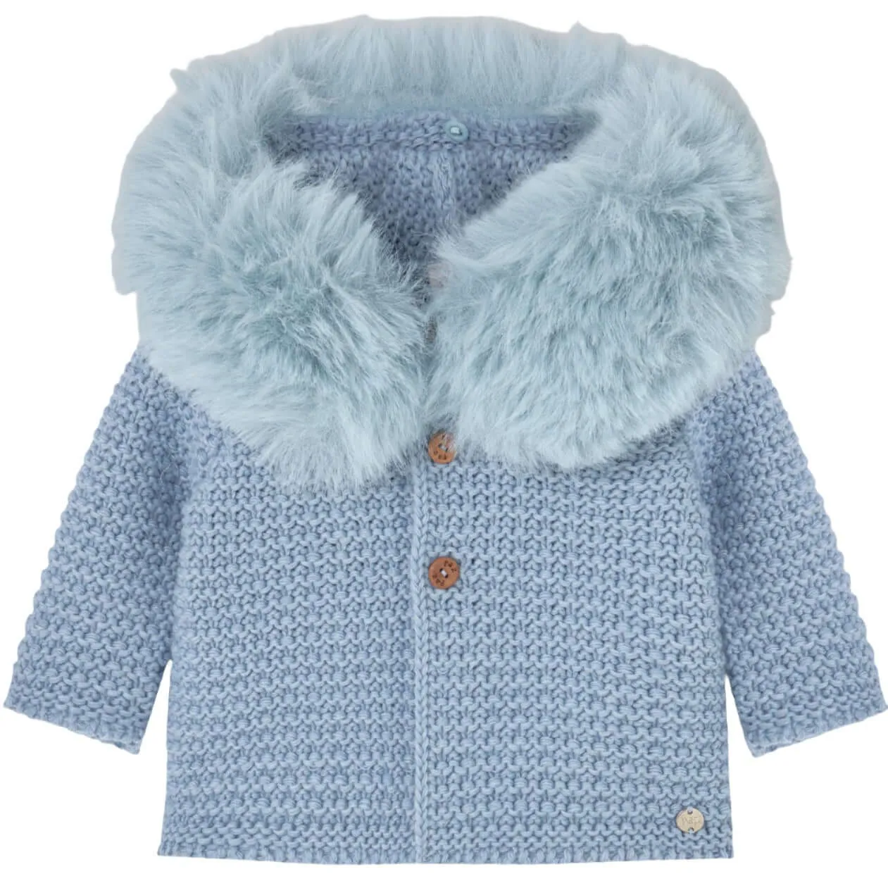 Blaue gestrickte Kunstpelzjacke für Babyjungen