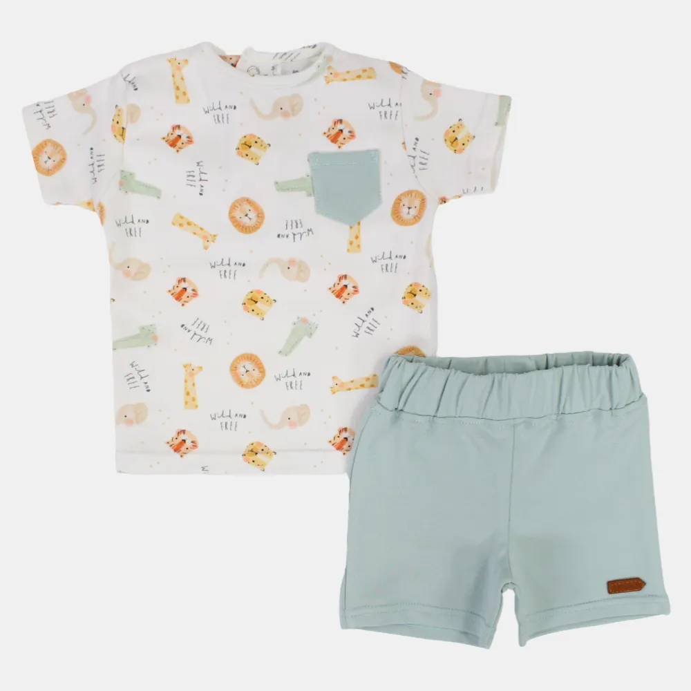 Baby Boys Baumwoll 2-teiliges Outfit-Set - Design mit Wildtierköpfen