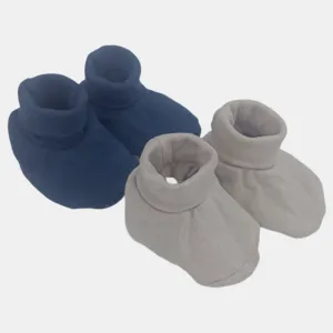 Baby-Jungen Baumwoll-Babyschuhe – Beige & Navy Pinguin (2 Stück)
