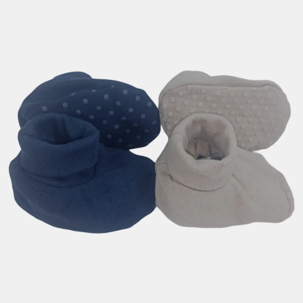 Baby-Jungen Baumwoll-Babyschuhe – Beige & Navy Pinguin (2 Stück)