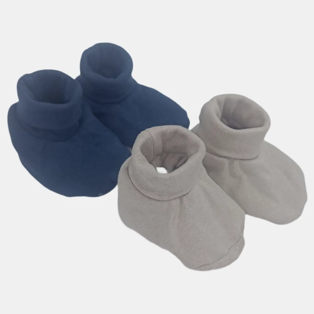 Baby-Jungen Baumwoll-Babyschuhe – Beige & Navy Pinguin (2 Stück)