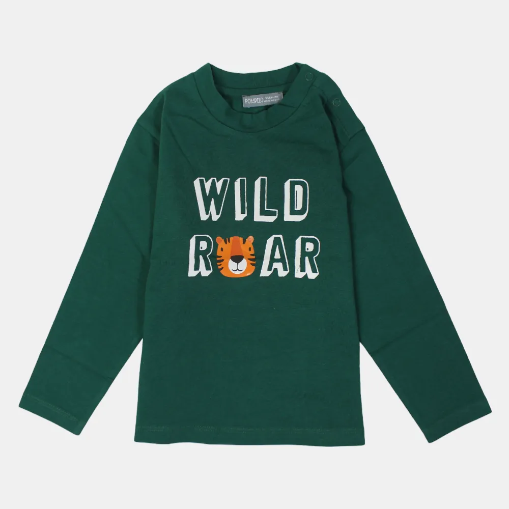 Baumwoll-Langarm-T-Shirt für Jungen – Olivgrün