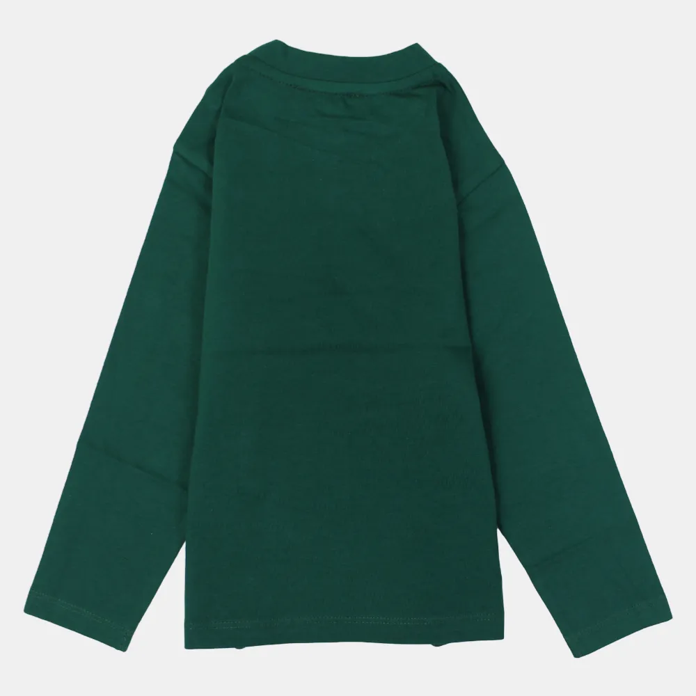 Baumwoll-Langarm-T-Shirt für Jungen – Olivgrün