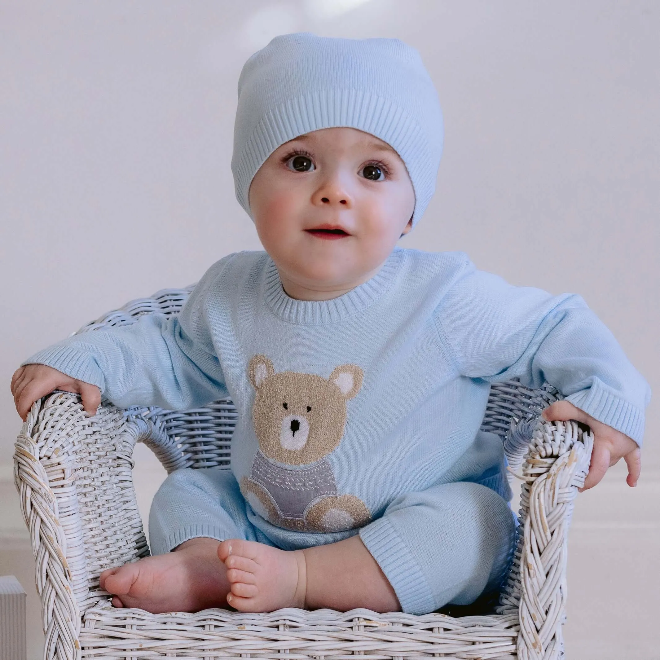 Baby Boys Enzo Blau Gestrickte Garnitur mit Mütze