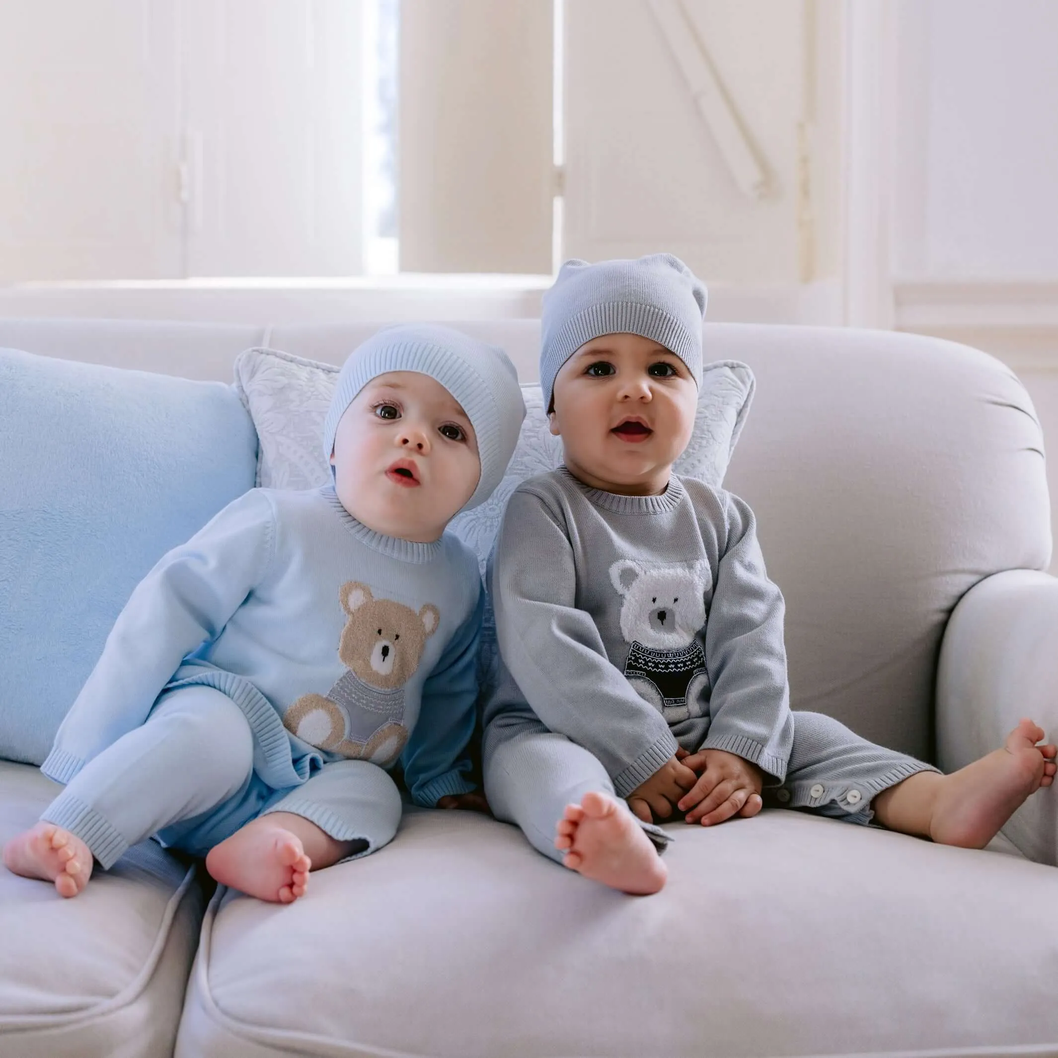 Baby Boys Enzo Blau Gestrickte Garnitur mit Mütze