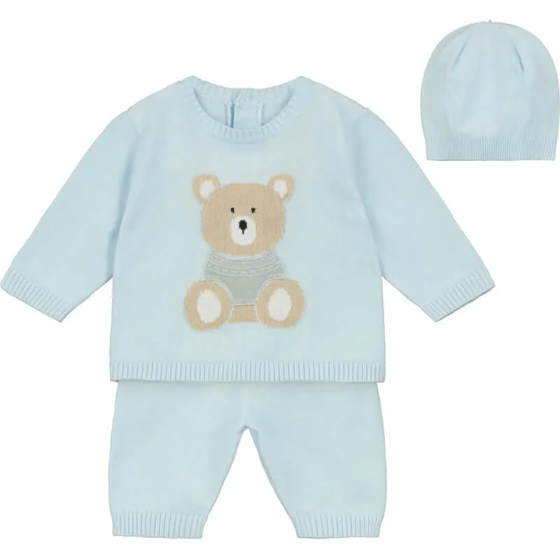 Baby Boys Enzo Blau Gestrickte Garnitur mit Mütze