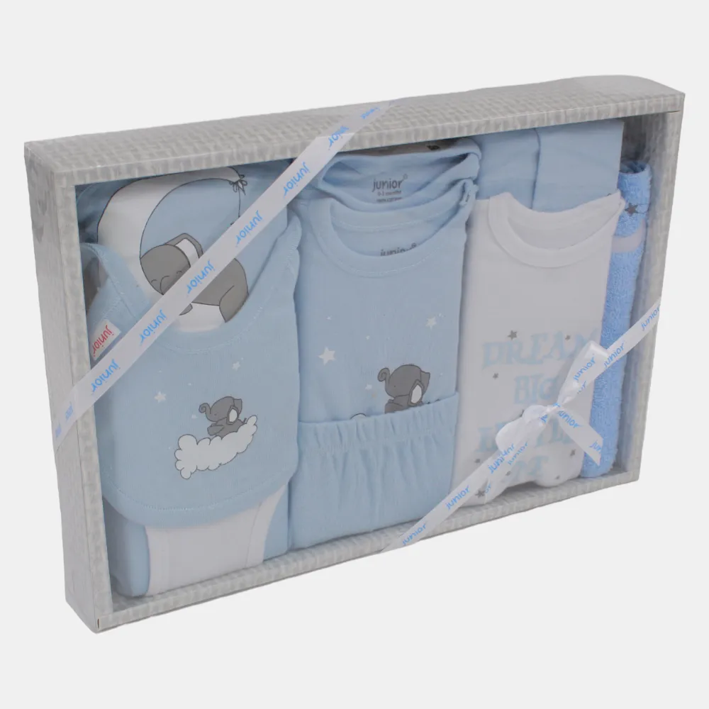 Geschenkbox-Set für Babyjungen – Hellblaues Elefanten-Motiv