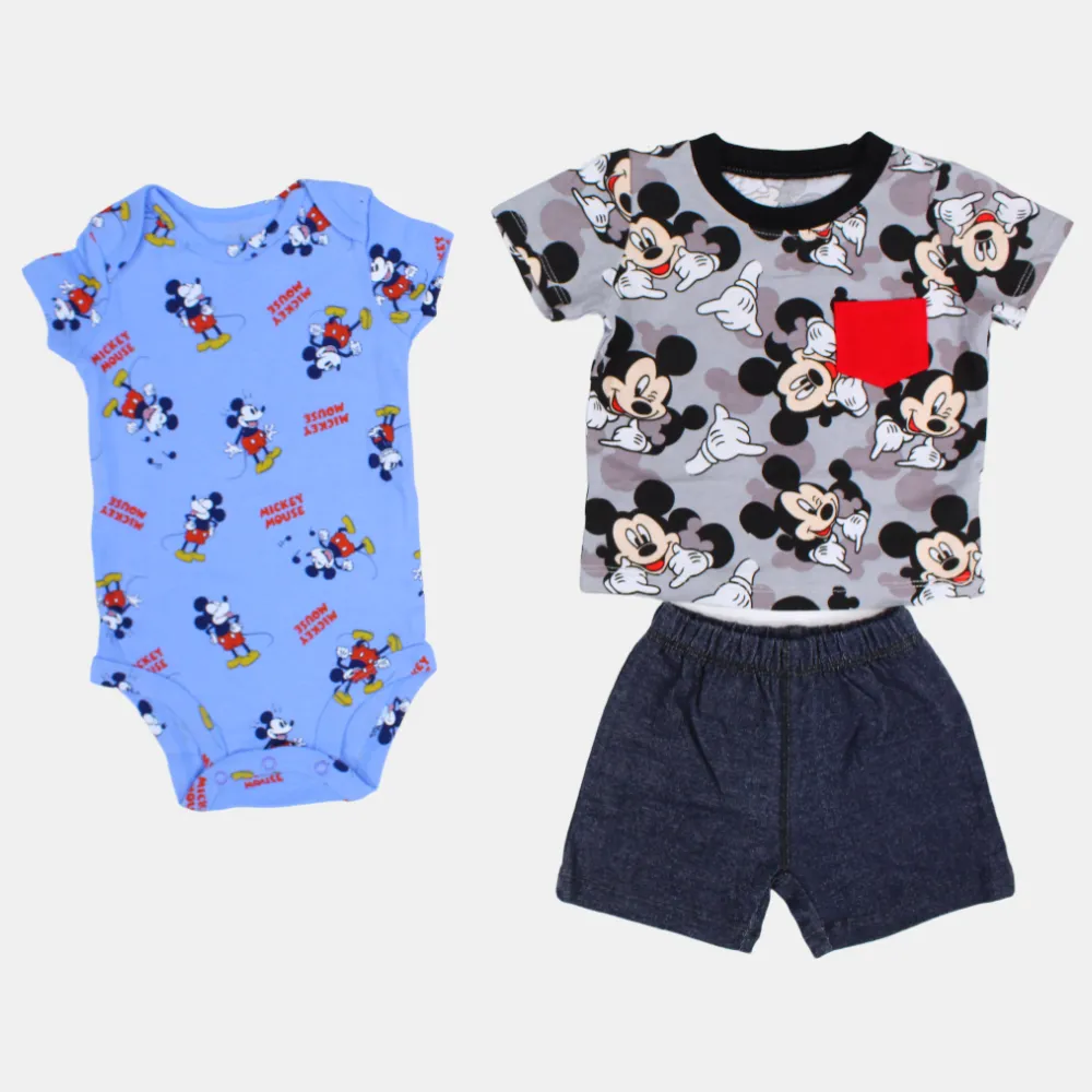 3-teiliges Baumwoll-Outfit-Set für Babyjungen im Mickey Mouse-Design in Grau
