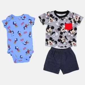 3-teiliges Baumwoll-Outfit-Set für Babyjungen im Mickey Mouse-Design in Grau