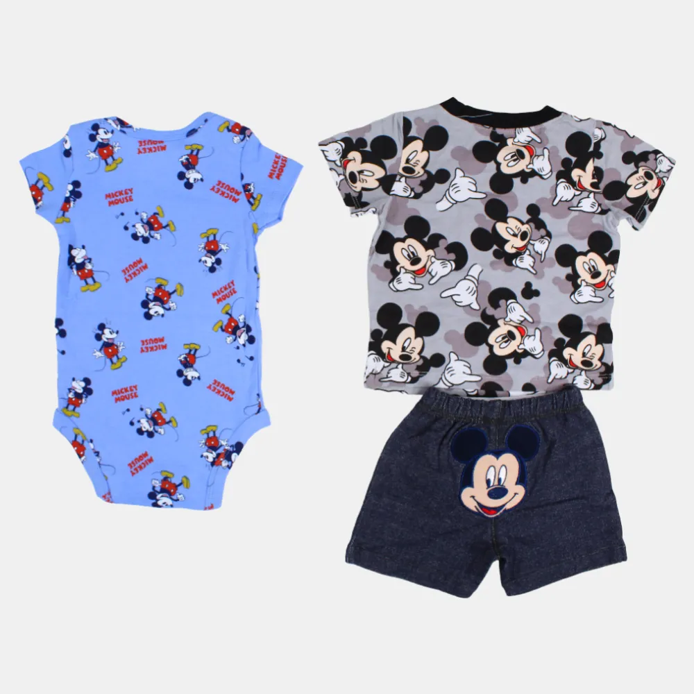 3-teiliges Baumwoll-Outfit-Set für Babyjungen im Mickey Mouse-Design in Grau
