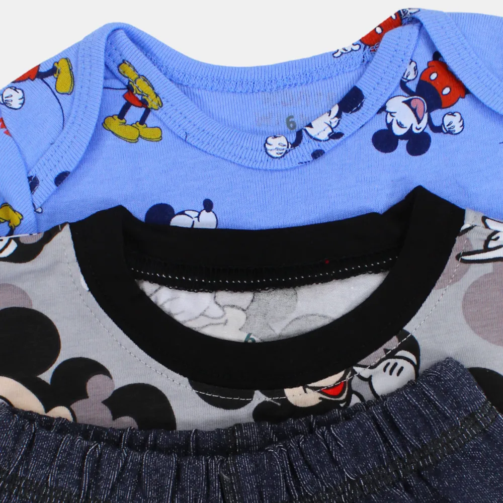 3-teiliges Baumwoll-Outfit-Set für Babyjungen im Mickey Mouse-Design in Grau