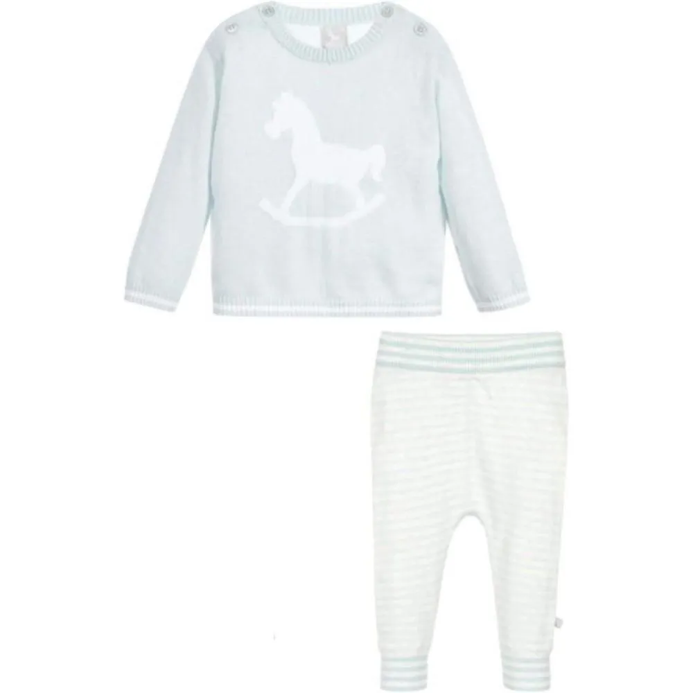 Baby Boys Gestrickter Hellblauer Pullover und Leggings