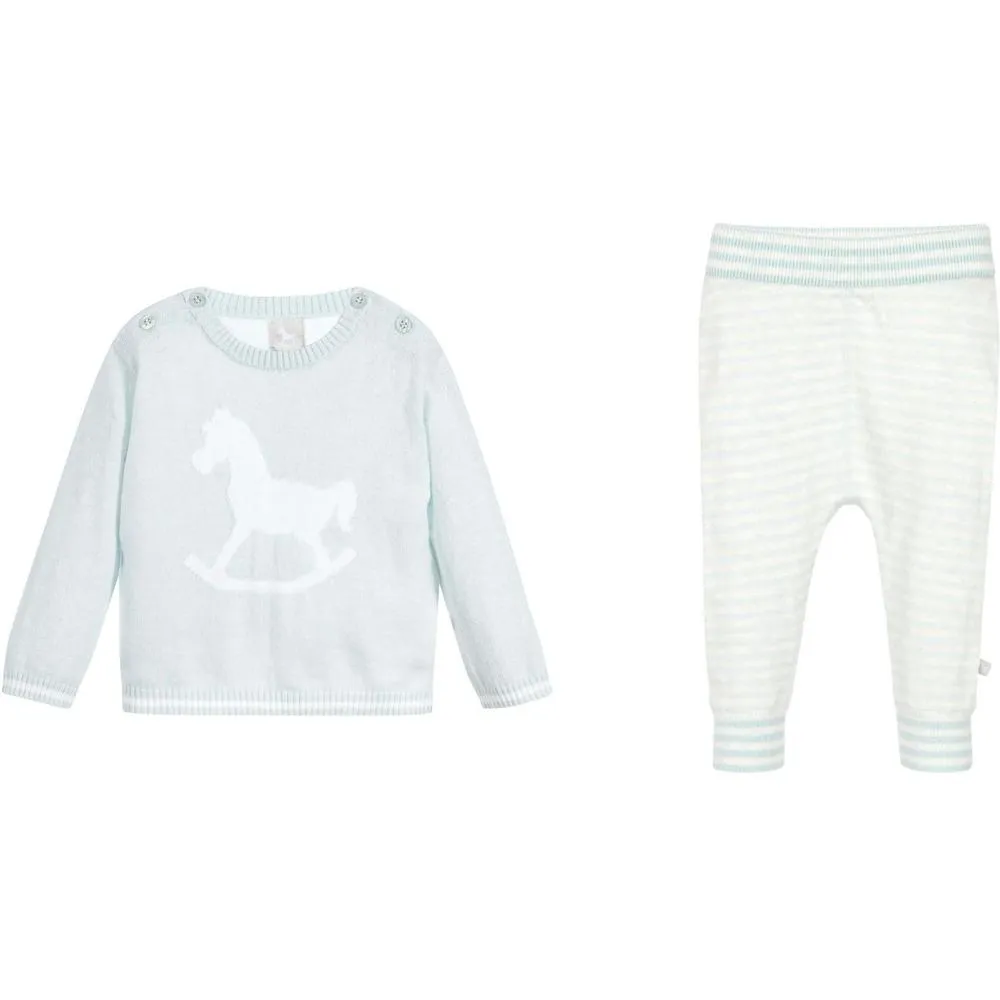 Baby Boys Gestrickter Hellblauer Pullover und Leggings