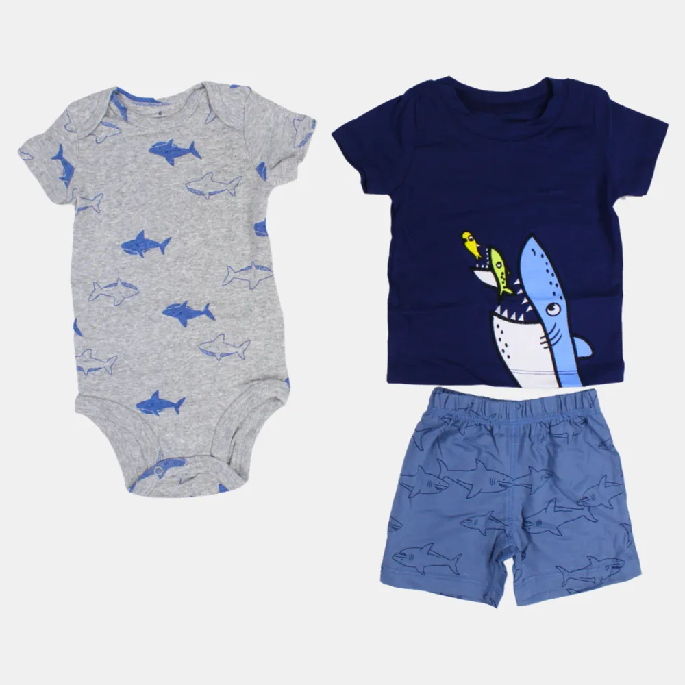 3-teiliges Baumwoll-Outfit-Set für Babyjungen mit Delfin-Motiv in Marineblau