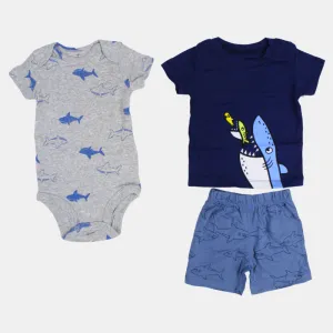 3-teiliges Baumwoll-Outfit-Set für Babyjungen mit Delfin-Motiv in Marineblau