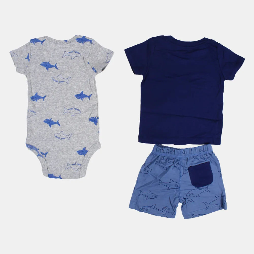 3-teiliges Baumwoll-Outfit-Set für Babyjungen mit Delfin-Motiv in Marineblau