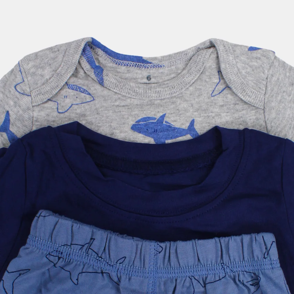 3-teiliges Baumwoll-Outfit-Set für Babyjungen mit Delfin-Motiv in Marineblau