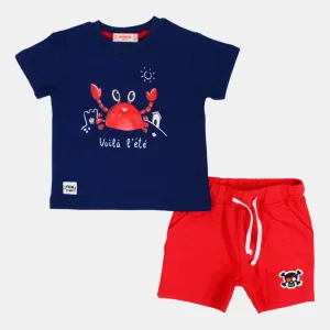 Baby Jungen Kurzarm 2-teiliges Baumwoll-Outfit Set – Lustiges Krebs-Design