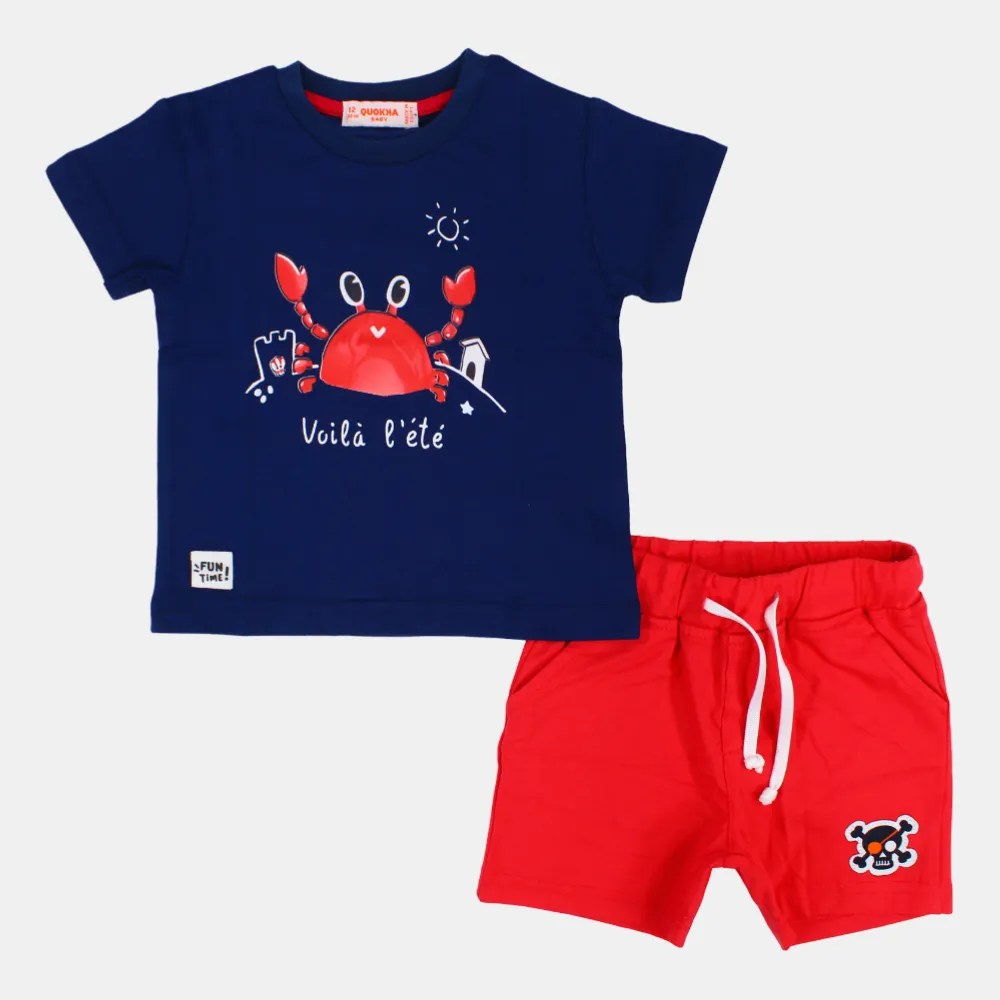 Baby Jungen Kurzarm 2-teiliges Baumwoll-Outfit Set – Lustiges Krebs-Design