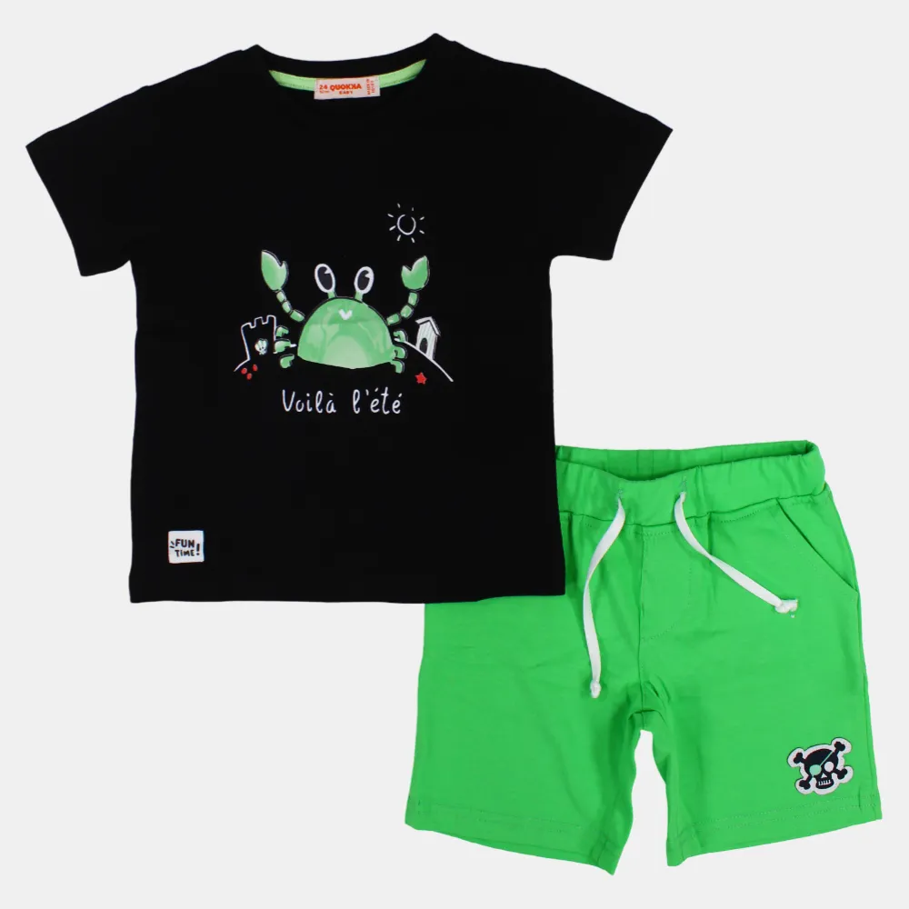 Baby Jungen Kurzarm 2-teiliges Baumwoll-Outfit Set – Lustiges Krebs-Design