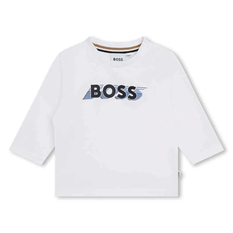 Baby Boys Weißes Logo Langarm T-Shirt