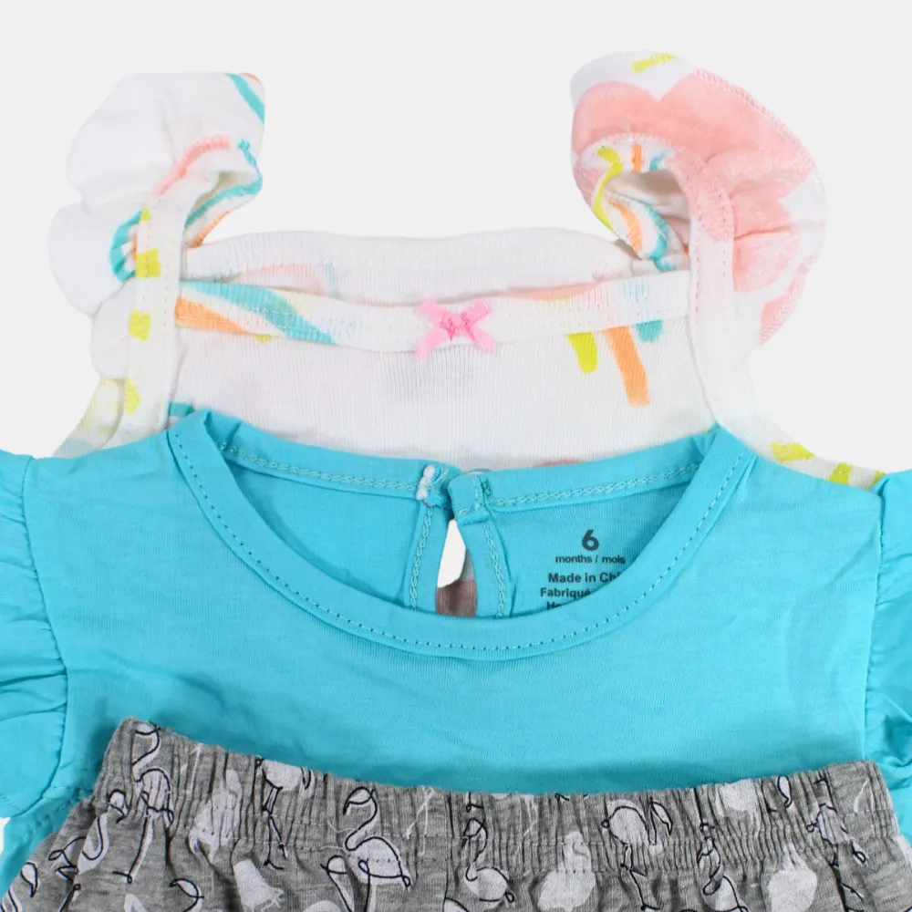 3-teiliges Baumwoll-Outfit-Set für Baby-Mädchen im Aqua-Flamingo-Design