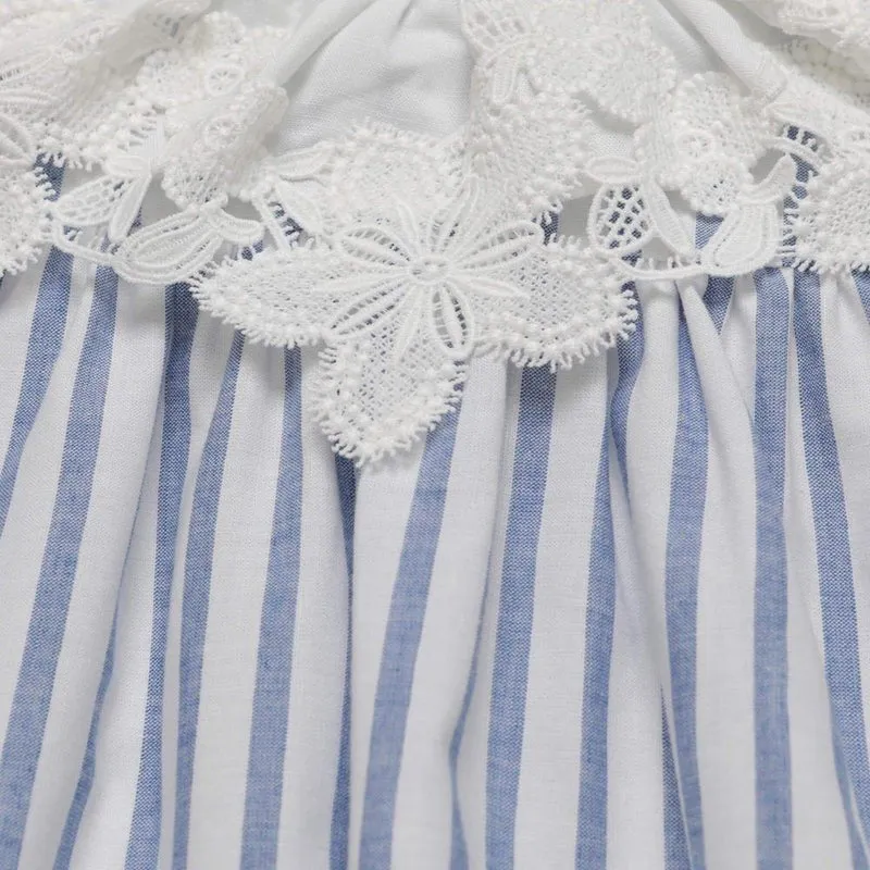 Blaues gestreiftes Kleid mit Bloomers für Baby-Mädchen