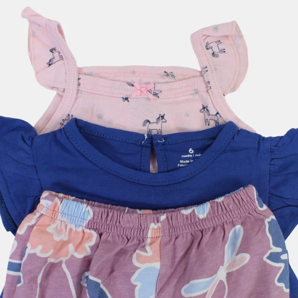 Baumwoll-3-teiliges Outfit-Set für Mädchen – Indigoblau mit fliegendem Einhorn-Design