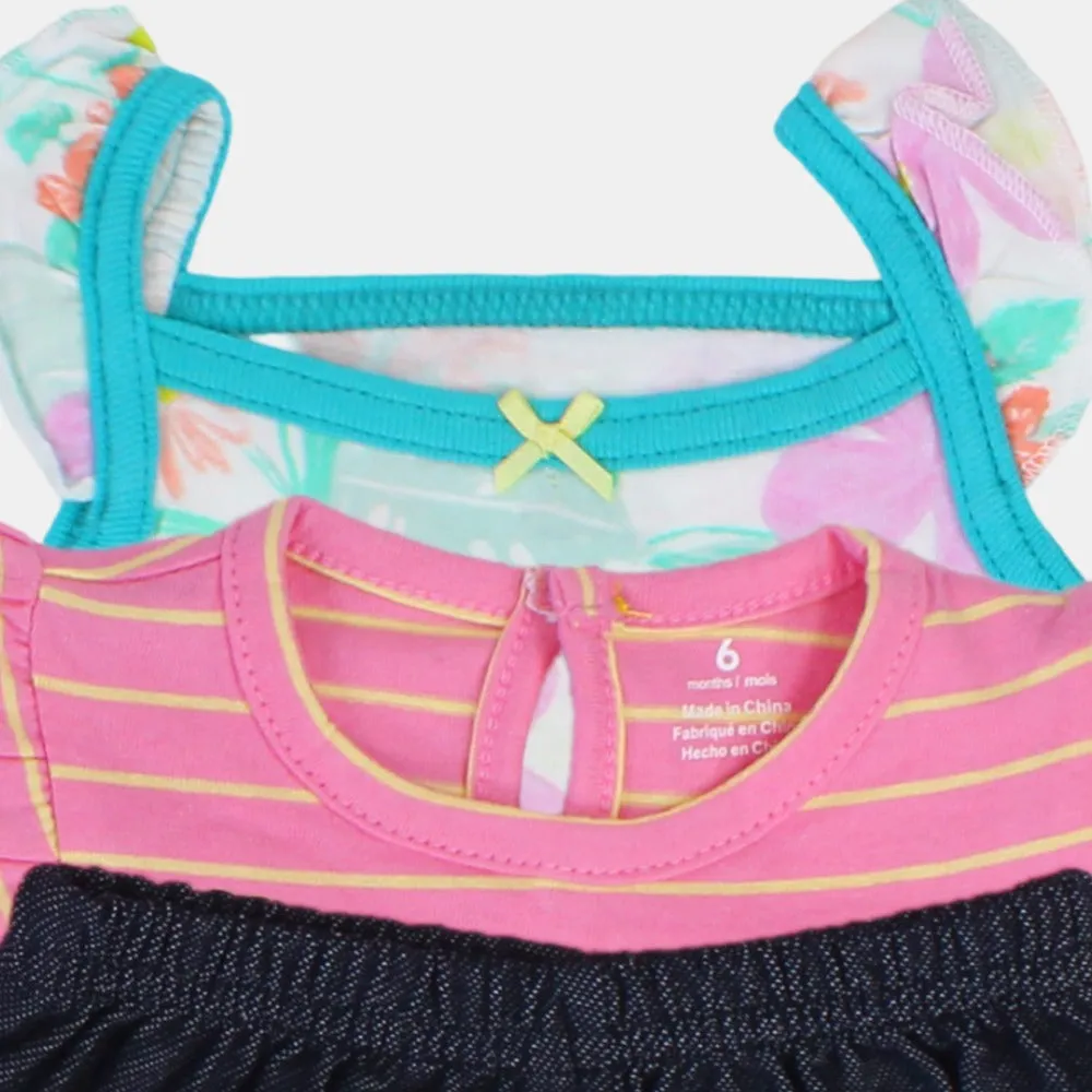 Baumwoll-3-teiliges Outfit-Set für Mädchen – Rosa gestreift mit Einhorn-Design