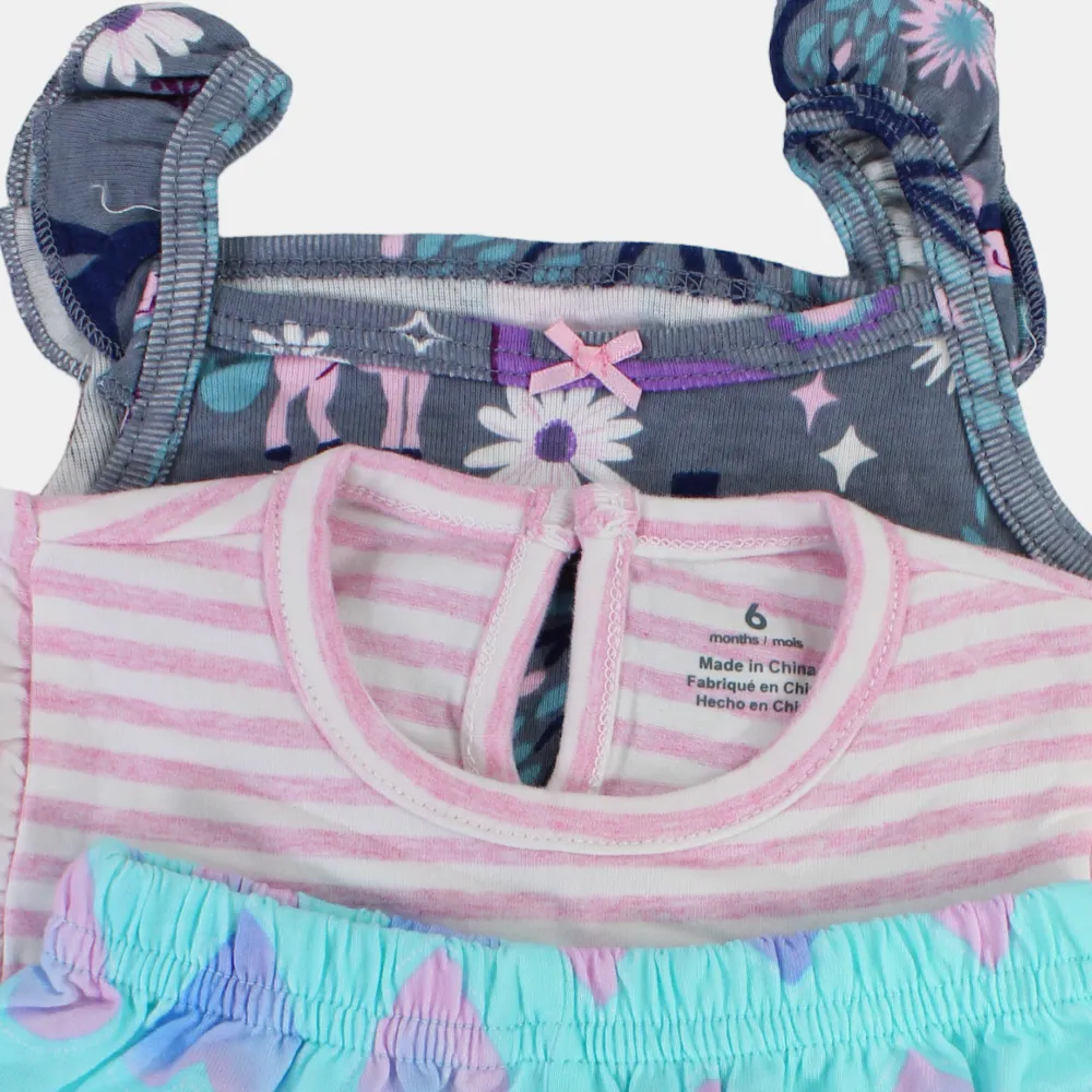 Baby-Mädchen Baumwoll 3-teiliges Outfit-Set – Rosa mit Streifen und Einhorn-Design