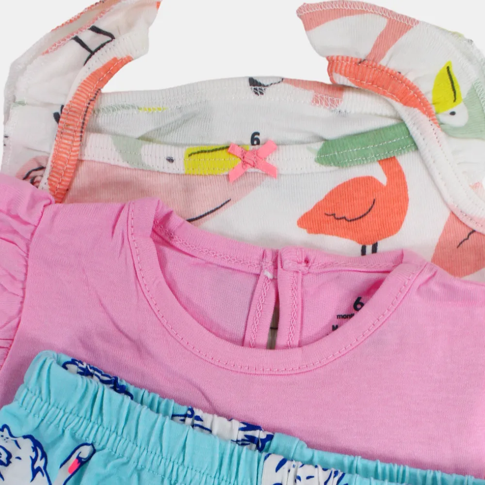 Baby-Mädchen Baumwoll 3-teiliges Outfit-Set – Rosa mit Schwanen-Print