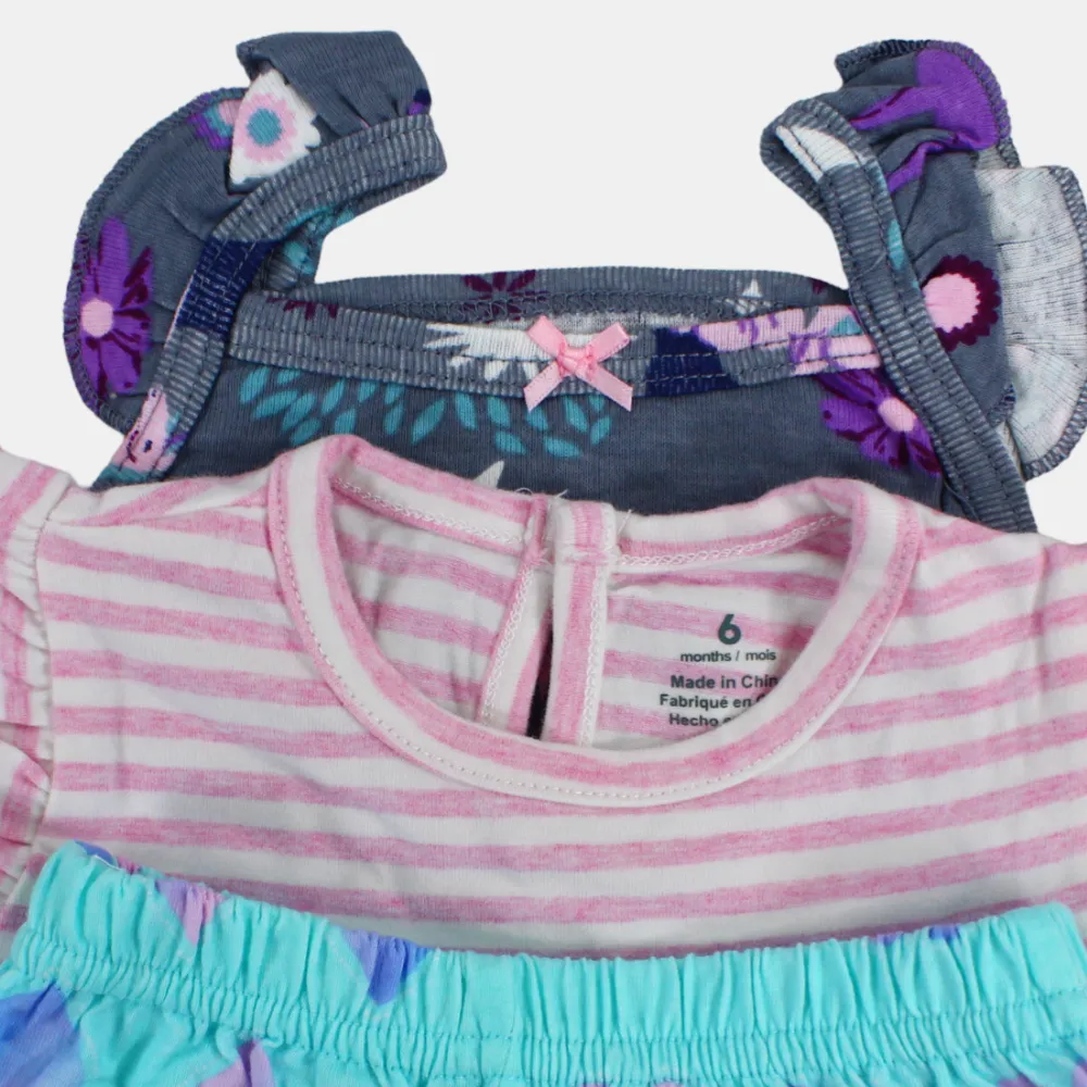 Baumwoll-3-teiliges Outfit-Set für Mädchen – Pink mit Einhorn-Print