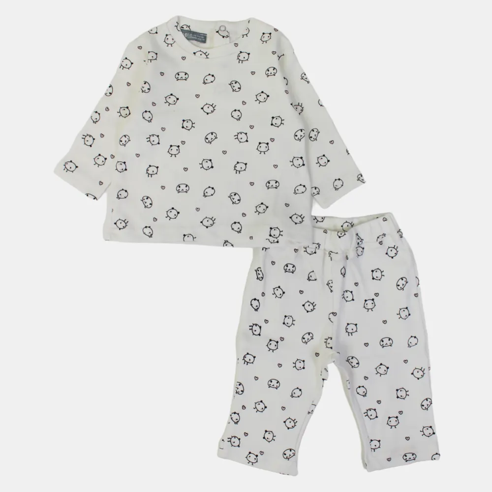 Baby-Mädchen Baumwoll-Outfit-Set – Bedrucktes Cremefarbenes Vergnügen