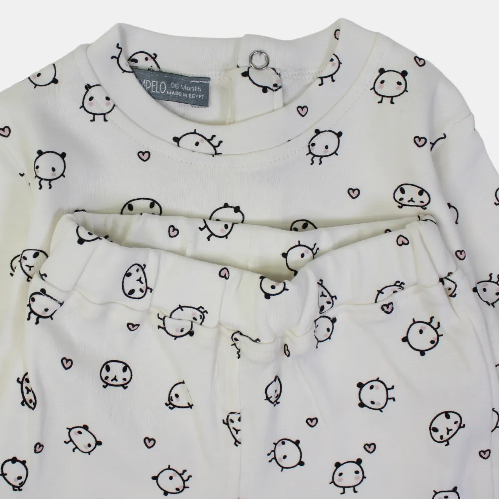 Baby-Mädchen Baumwoll-Outfit-Set – Bedrucktes Cremefarbenes Vergnügen