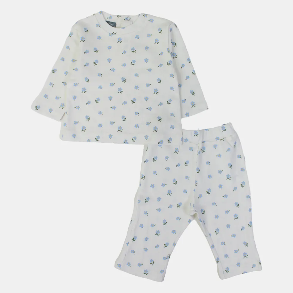 Baby-Mädchen Baumwoll-Outfit-Set – Bedrucktes Cremefarbenes Vergnügen