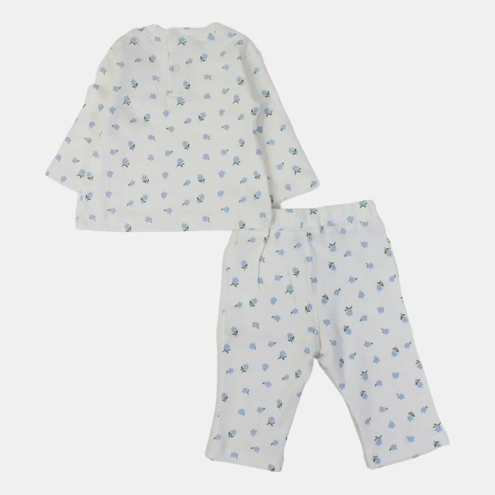 Baby-Mädchen Baumwoll-Outfit-Set – Bedrucktes Cremefarbenes Vergnügen