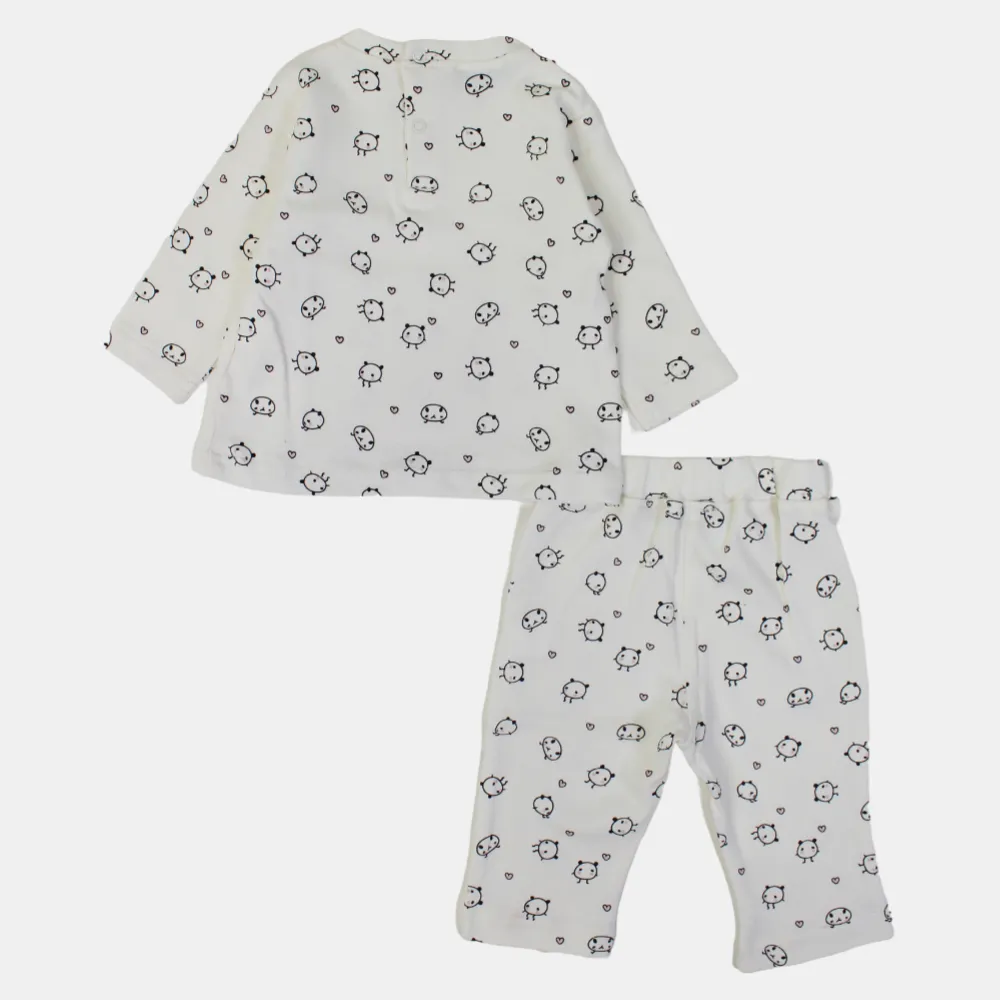 Baby-Mädchen Baumwoll-Outfit-Set – Bedrucktes Cremefarbenes Vergnügen