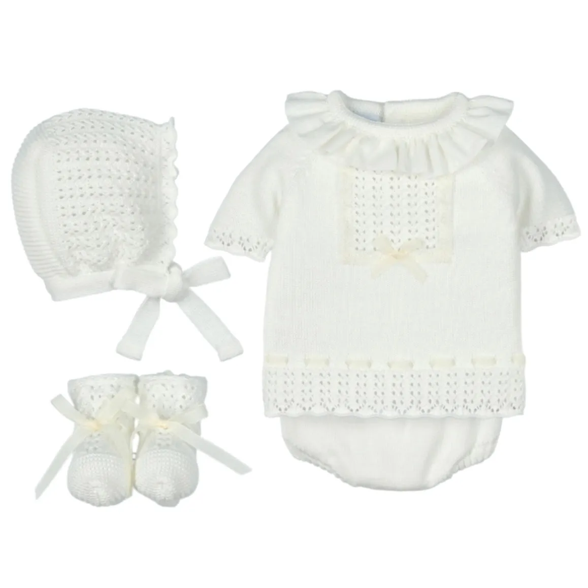 Cremefarbenes Strick-Set für Babygirls