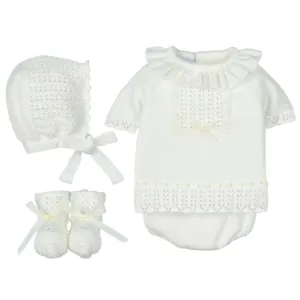 Cremefarbenes Strick-Set für Babygirls