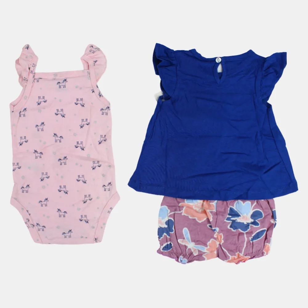 3-teiliges Baumwoll-Outfit-Set für Baby-Mädchen im Indigo-Einhorn-Design