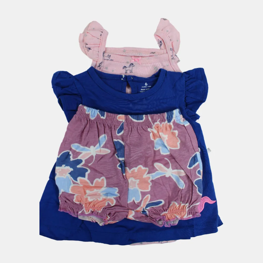 3-teiliges Baumwoll-Outfit-Set für Baby-Mädchen im Indigo-Einhorn-Design