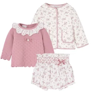 Rosa Blumen-Dreiteiler-Set für Baby-Mädchen