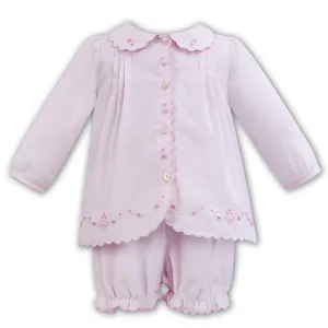 Rosa handbesticktes Zweiteiler-Set für Baby-Mädchen