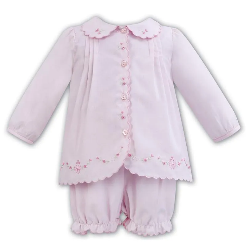Rosa handbesticktes Zweiteiler-Set für Baby-Mädchen